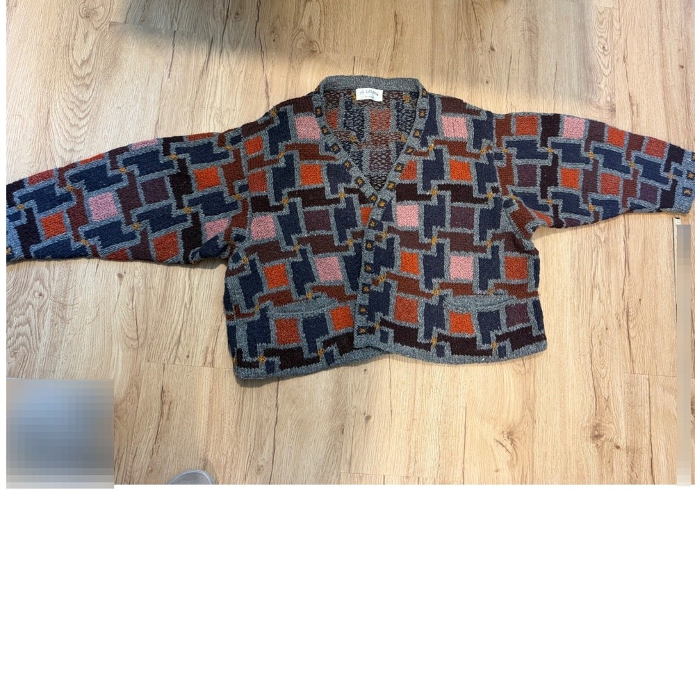 Di Gilpin Isle of Skye Hand Knit Wool Cardigan Sweater Geometric Intarsia M/L - Picture 5 of 8